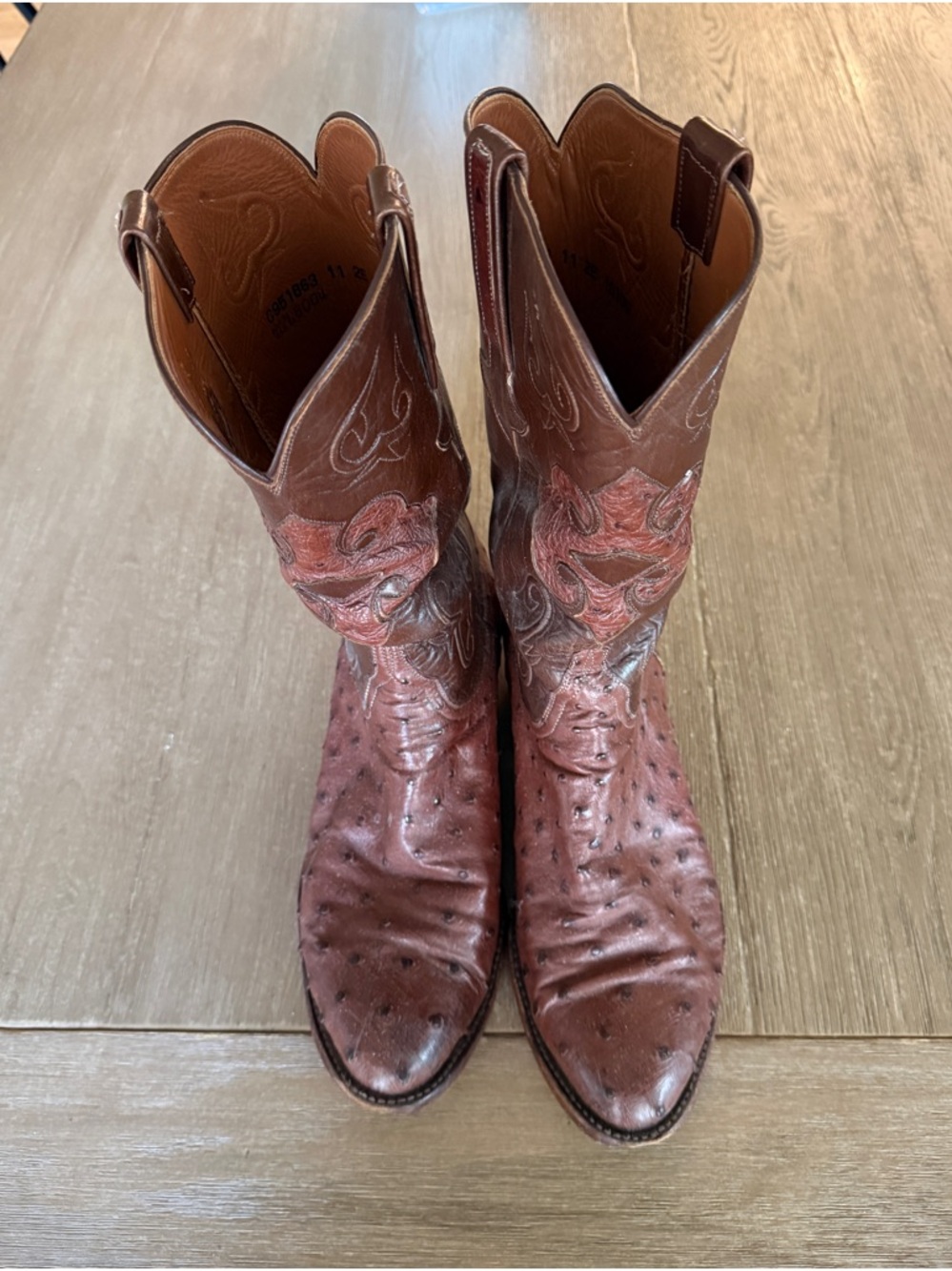 Lucchese Classics Handmade Full Quill Ostrich Boots Brown Men’s 11 EE Wide